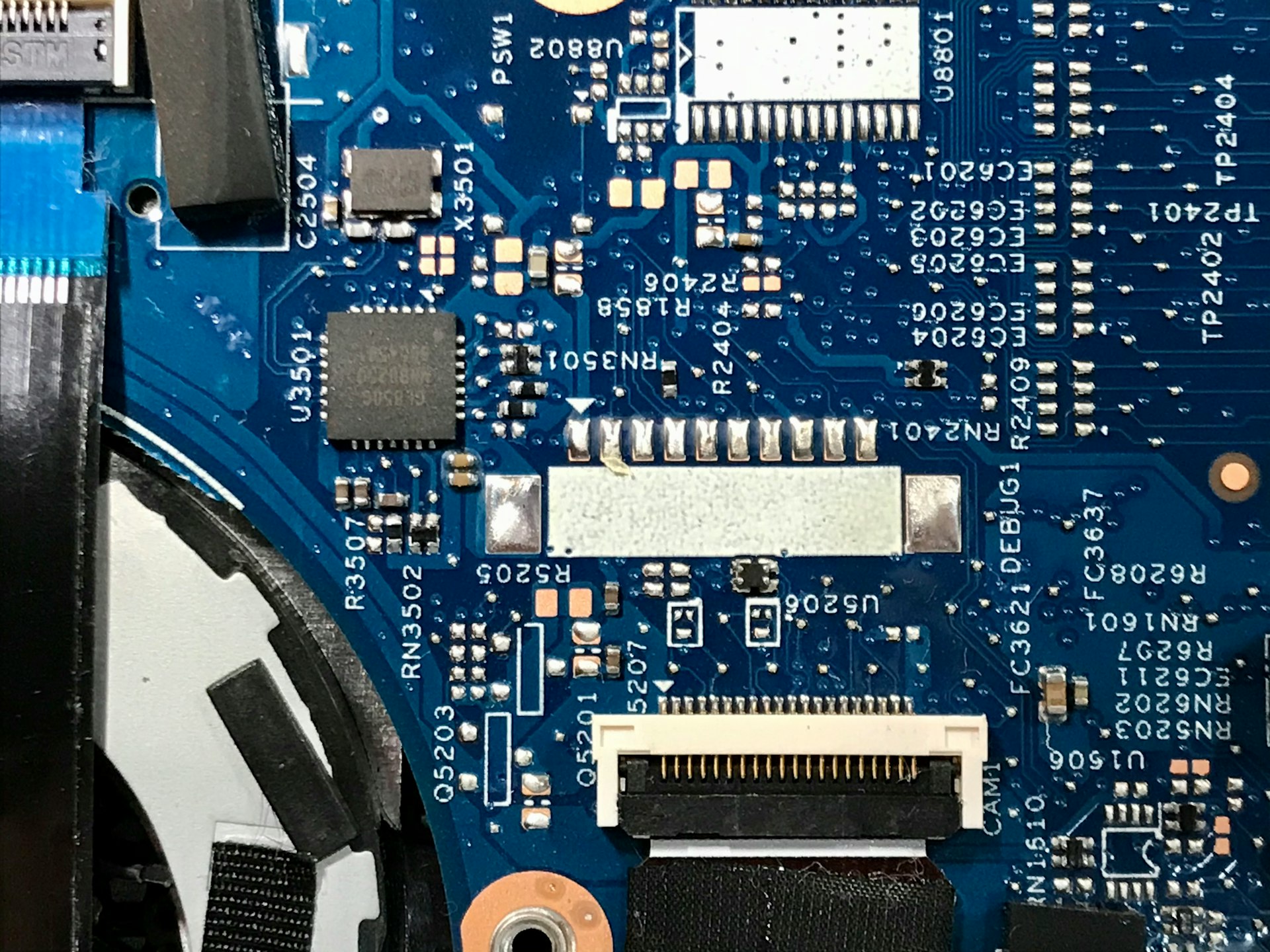 blue and black computer motherboard